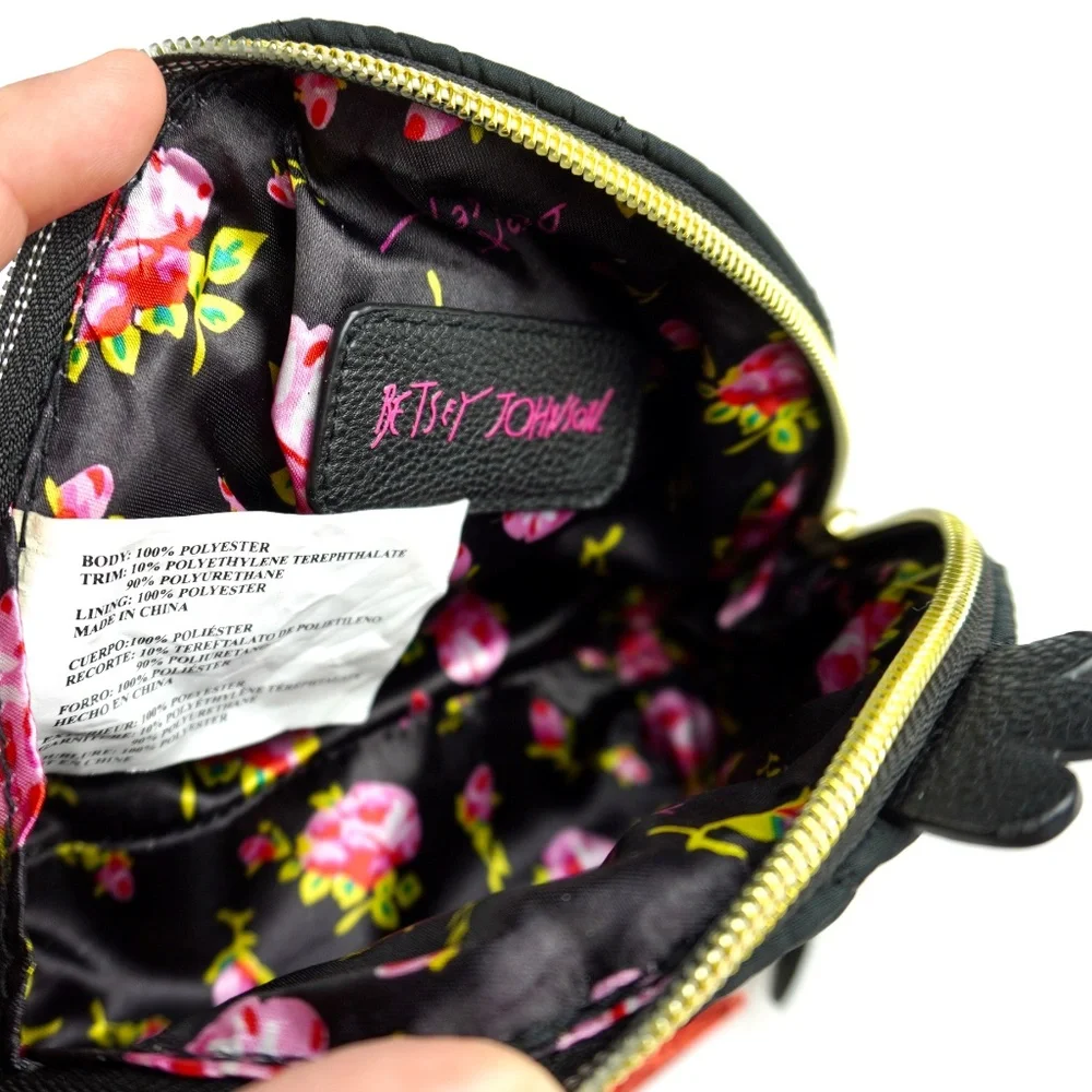 Betsey Johnson Black White Red Penguin Cosmetic Bag